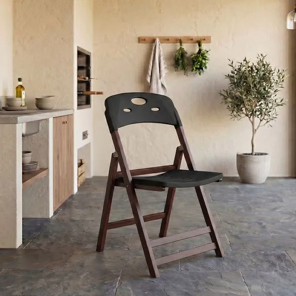 Cadeira Dobrável Elegance Imbuia Estrutura em Madeira Assento em Polipropileno Design Moderno Preto Mais Madeira Cadeira Dobrável Elegance Imbuia Estrutura em Madeira Assento em Polipropileno Preto Mais Madeira