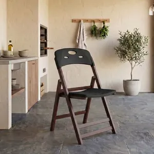 Cadeira Dobrável Elegance Imbuia Estrutura em Madeira Assento em Polipropileno Design Moderno Preto Mais Madeira Cadeira Dobrável Elegance Imbuia Estrutura em Madeira Assento em Polipropileno Preto Mais Madeira