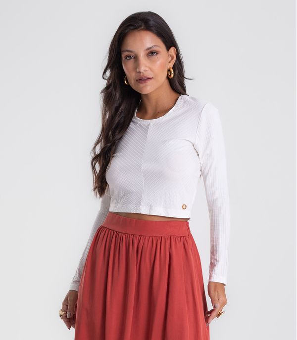 Blusa Feminina Manga Longa Ribana Básica Endless Bege GG