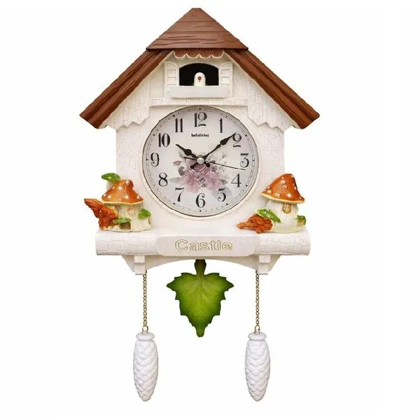 Relógio de Parede Cuco com Pêndulo Decorativo Analógico Quartzo Silencioso para Sala e Quarto Branco Relógio de Parede Cuco com Pêndulo Decorativo Analógico Quartzo Silencioso Branco