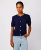 cardigan feminino de tricot manga curta mindset azul M