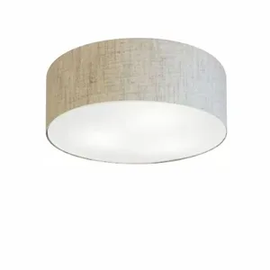 Plafon de Teto Md-3046 Cilíndrico de Sobrepor com Cúpula em Tecido rústico-bege Vivare Brasil Iluminação Plafon de Teto Md-3046 com Cúpula em Tecido e Design Moderno rústico-bege Vivare Brasil Iluminação