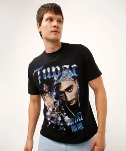 camiseta relaxed de algodão tupac preta P