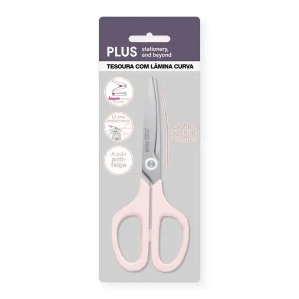 Tesoura Com Lâmina Curva Antiaderente 15,5cm Plus Pentel Branco