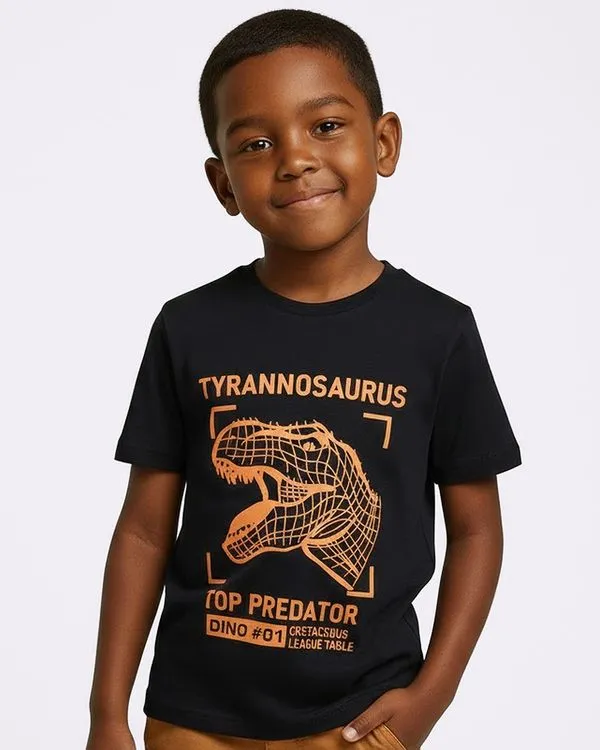 Camiseta Infantil Algodão Estampada Dinossauro Preto 12