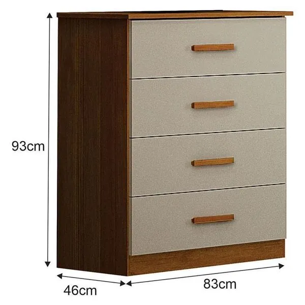Cômoda Rubi 4 Gavetas MDP MDF com Puxador em Madeira Off White Cinamomo Cômoda Rubi 4 Gavetas Cinamomo Off White? Leifer Móveis