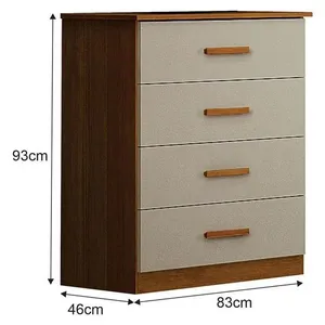 Cômoda Rubi 4 Gavetas MDP MDF com Puxador em Madeira Off White Cinamomo Cômoda Rubi 4 Gavetas Cinamomo Off White? Leifer Móveis