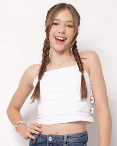 Regata Jeans Juvenil Cropped com Fivela Branca 14