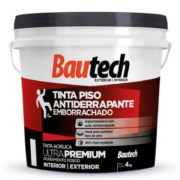 Tinta para Piso Antiderrapante 37008 Acrílica Emborrachada Fosca Grafite 4kg Bautech Tinta Piso Antiderrapante 37008 Acrílica Emborrachada Grafite 4kg Bautech