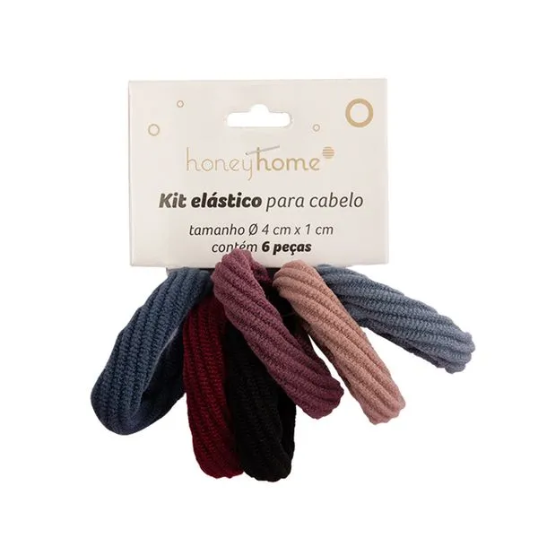 Kit 6 Elásticos para Cabelo Poliéster 4x4x1cm LM4223 - honeyhome