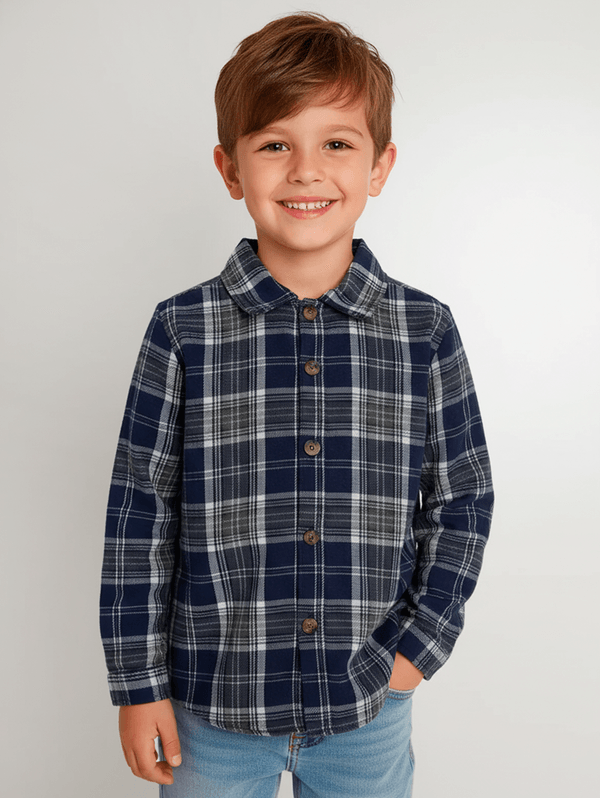Camisa Flanela Manga Longa Infantil Para Menino - MARINHO 8