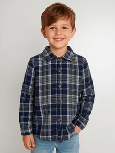 Camisa Flanela Manga Longa Infantil Para Menino - MARINHO 4