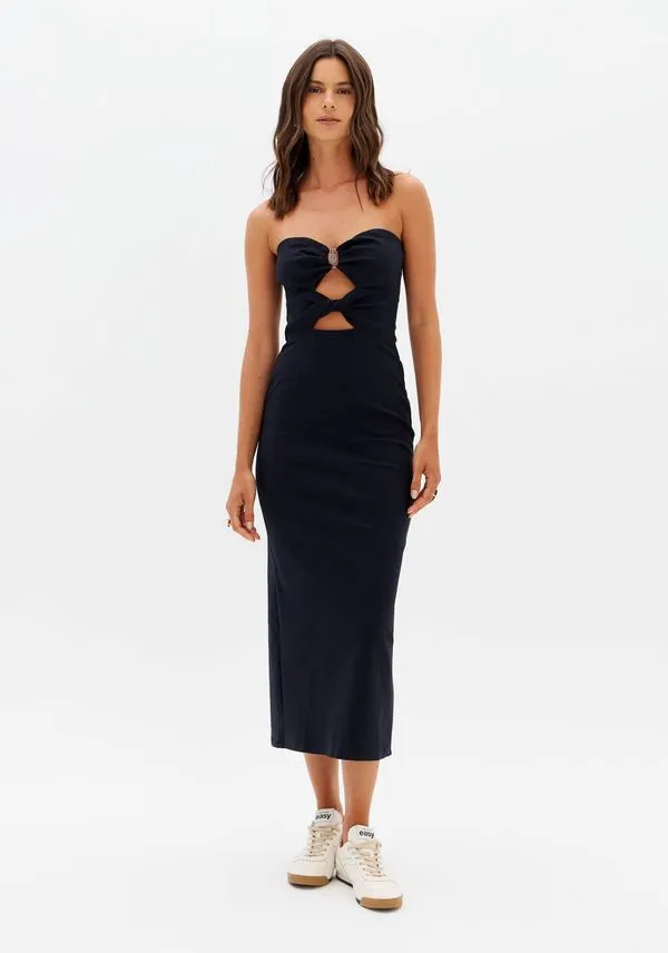 Vestido Super Midi Sem Alças Com Metal Preto P