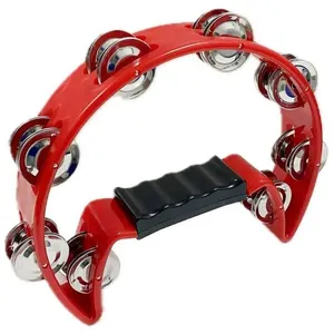 Pandeiro Meia Lua Pandeirola Colorido com 16 Pares de Platinelas em Inox Som Agudo Vermelho OEM Pandeiro Meia Lua Pandeirola Colorido em Policarbonato de Alto Impacto Vermelho OEM