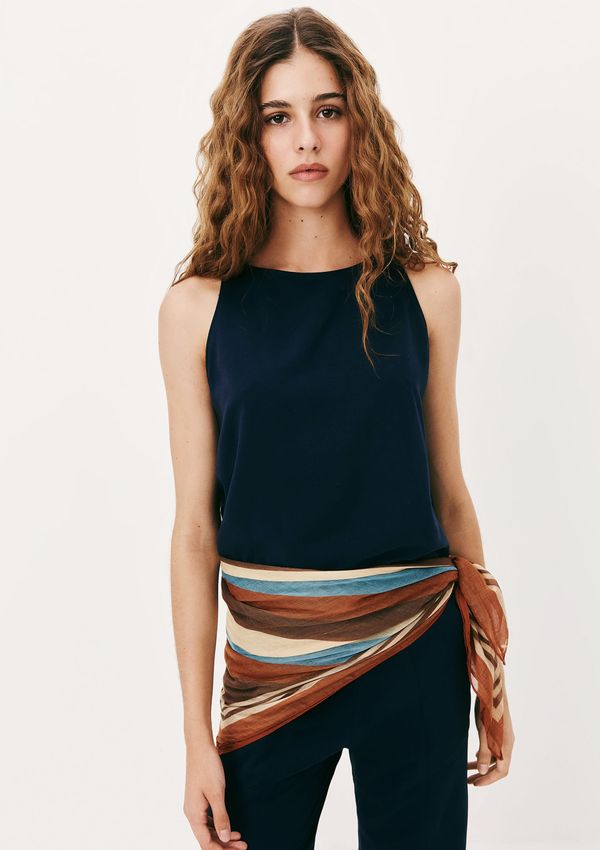 Regata Feminina Halterneck Em Viscolinho - Azul P