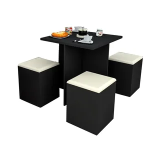 Mesa de Jantar em MDP, Com 4 Banquetas - CON1201 Preto / Bege