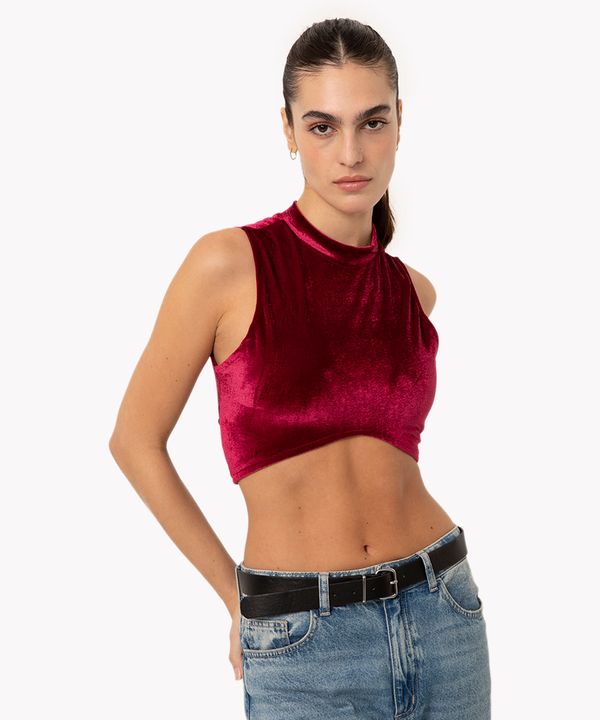 cropped de veludo halterneck vinho P