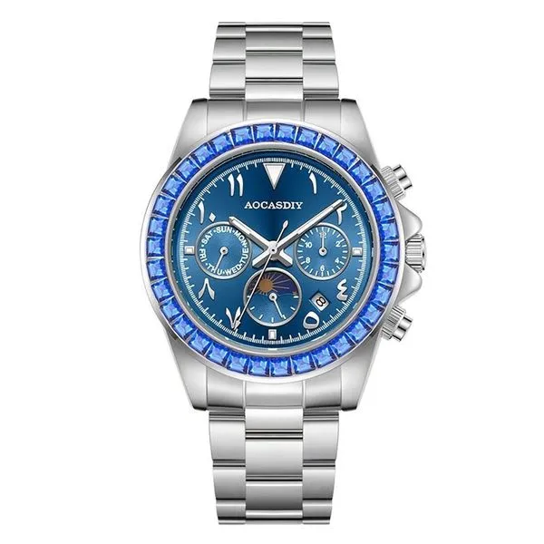 Relógio Masculino Mecânico Automático Analógico com Pulseira de Aço Inox Multifuncional Azul Relógio Masculino Mecânico Automático Analógico Pulseira de Aço Inox Azul