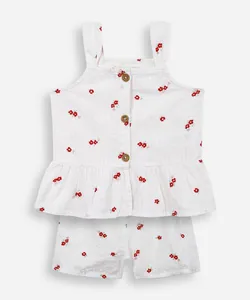 conjunto curto infantil de algodão floral colorido 2