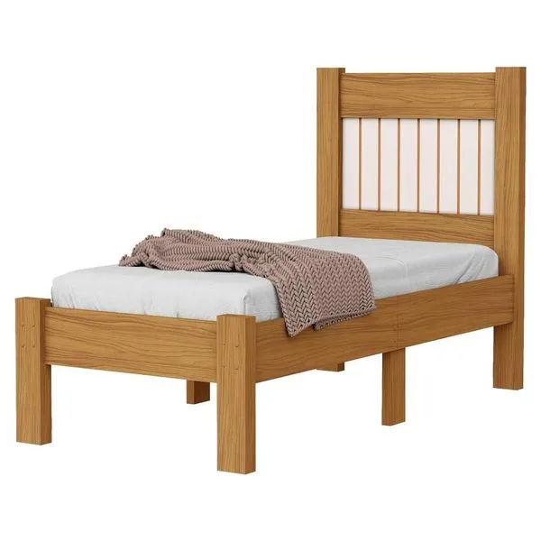 Cama de Solteiro Bela Moderno em Mdf 199x95cm Off White com Cabeceira Ripada Fosca Milani Movelaria Cama de Solteiro Bela em Mdf 199x95cm Off White com Cabeceira Ripada Milani Movelaria