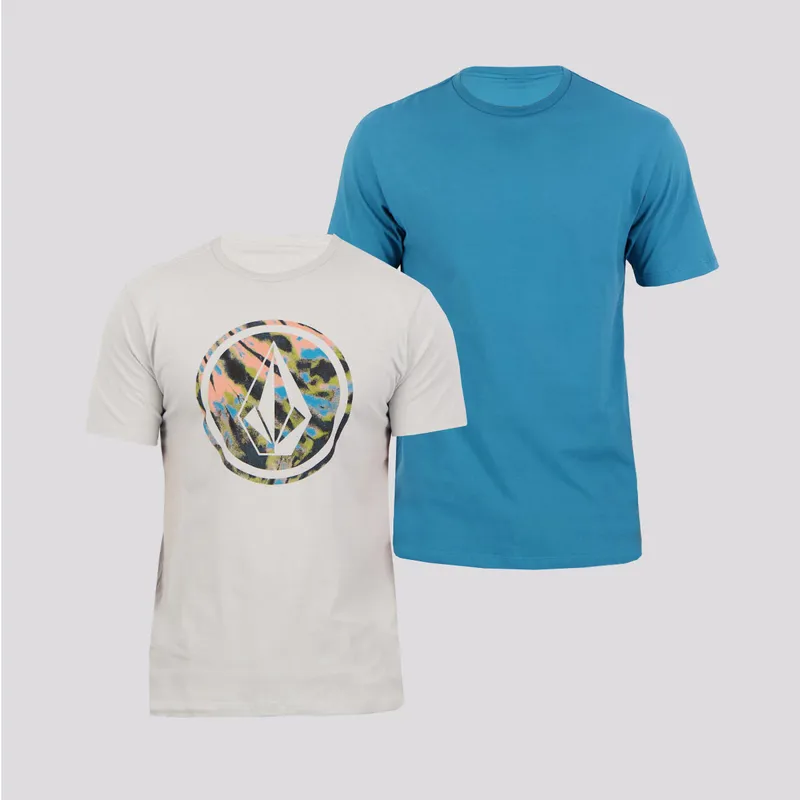 Kit Volcom de 2 Camisetas Azul e Cinza