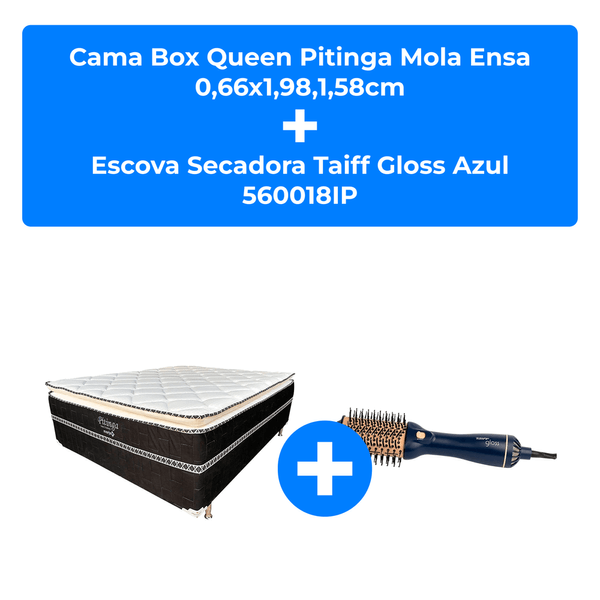 Kit Cama Box Queen 66x158x198cm Marjom Pitinga + Escova Secadora Taiff Gloss Azul