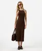 vestido midi feminino de viscose canelado marrom P