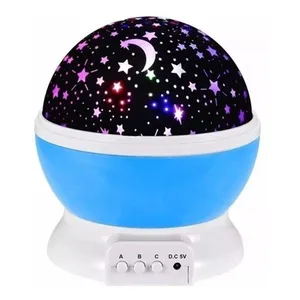 Luminaria Abajur Globo Luz Quarto Criança Projeçao Giratorio Estrelas Festa AZUL