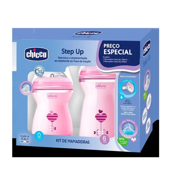 Conjunto de Mamadeiras - Chicco - Step Up - Rosa - 150ml e 330ml