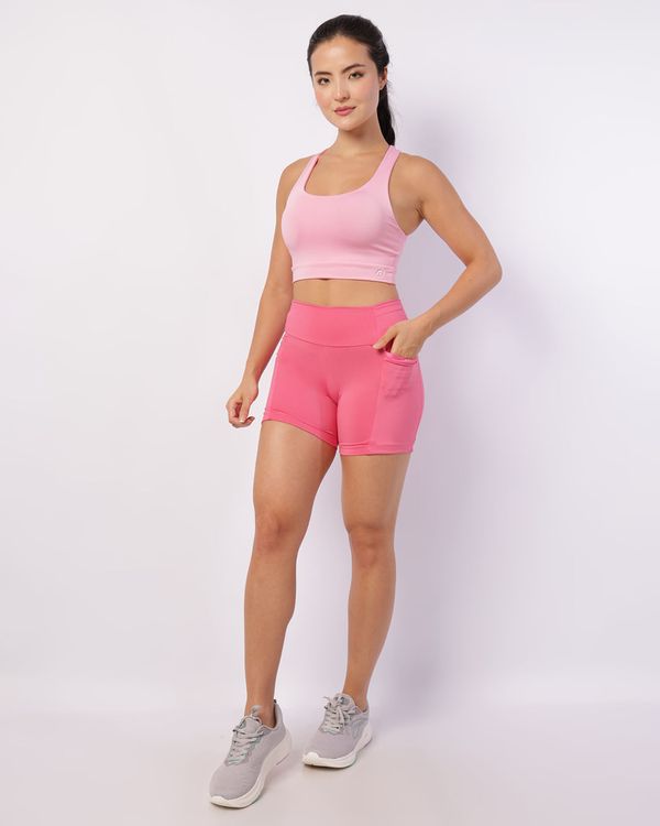 Short Fitness Feminino Curto Fitter Bolso Funcional Rosa GG