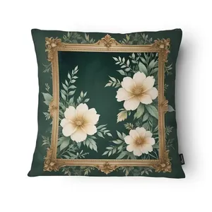 Capa Almofada Floral FL2453 Microfibra Fundo Verde 43x43cm FL2453 - Tuti Gottô