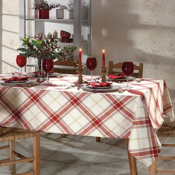 Toalha Mesa Natal Quadrada Celebra Estampado Xadrez 160x160cm - Dohler