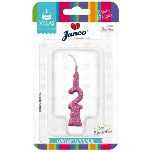 Vela de Aniversário Mini Glitter Rosa Bebê N.º 2