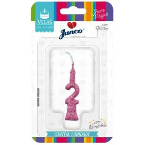 Vela de Aniversário Mini Glitter Rosa Bebê N.º 2