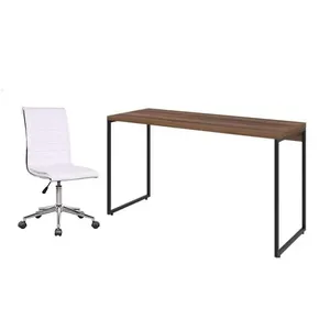Conjunto de Mesa Studio Nogal 135 cm com Cadeira de Escritório Secretária Giratória Marilyn Branca