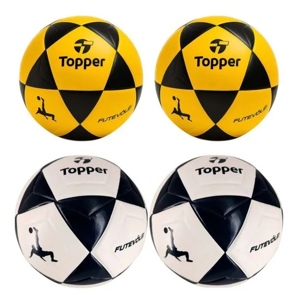 Kit 4 Bola de Futevôlei R1 Oficial para Treino Jogo e Uso Diário Amarelo e Branco Topper Kit 4 Bola de Futevôlei R1 Oficial para Treino e Jogo Amarelo e Branco Topper