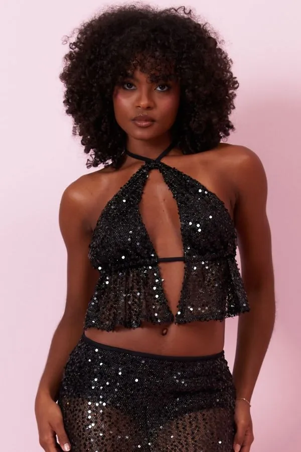 Blusa Feminina em Paetê Frente Única Planet Girls Preto P