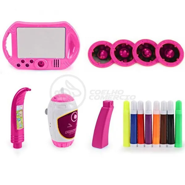 Projetor para Desenho Infantil Mesa de Desenhos Interativos Infantil para Aprendizagem e Desenvolvimento Rosa Smart Projetor para Desenho Infantil Mesa de Desenhos Interativos com Discos Magicdisc Rosa Smart Bracelet