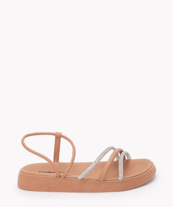 sandália flat calce fácil com strass moleca nude 39