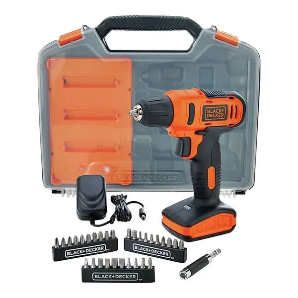 Kit Parafusadeira sem Fio 12V Black & Decker LD12SC com 31 Acessórios e Maleta
