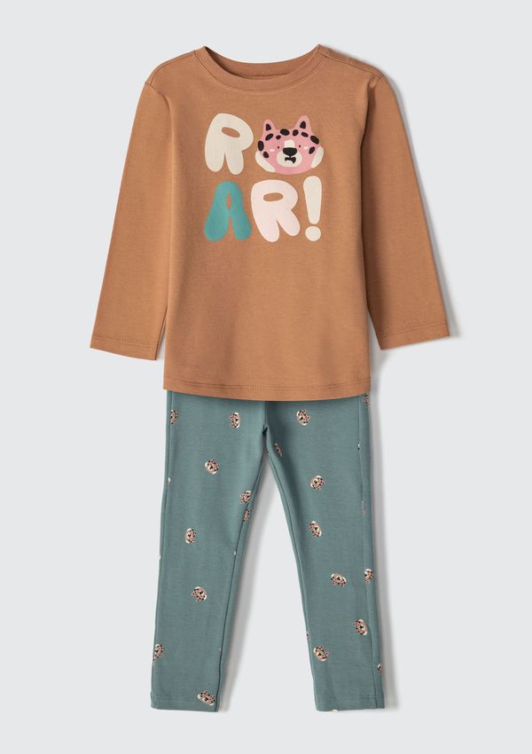 Conjunto Infantil Menina Longo Estampado Toddler - Marrom 003