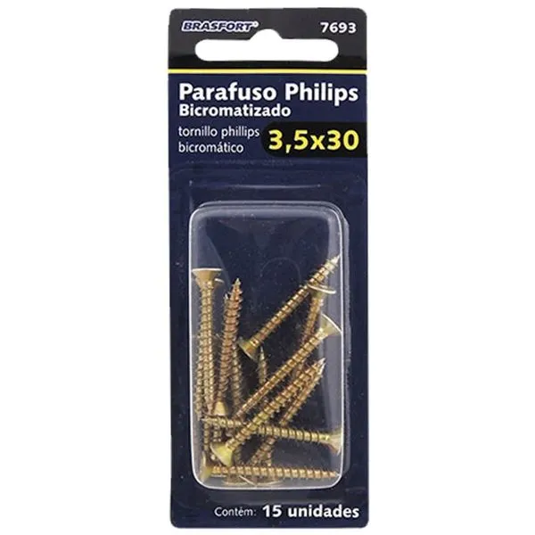 Parafuso Philips Bicromatizado 3,5X30 com 15 Peças - Brasfort