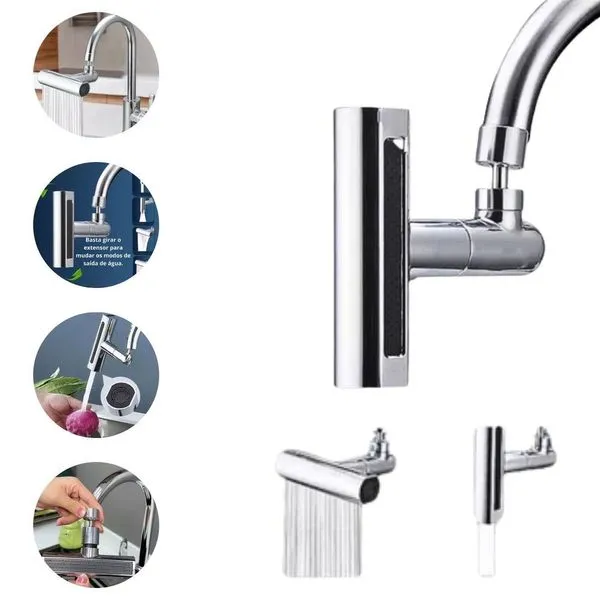 Extensor Giratório para Torneira 360 Graus 04 Tipos de Jatos com Economia de Água Transparente Top Rio Comercial Extensor para Torneira Extensor Giratório 360 Graus 04 Tipos de Jatos Transparente Top Rio Comercial