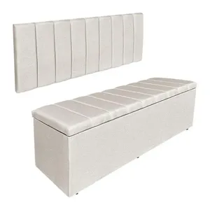Kit Cabeceira Painel E Calçadeira Recamier Baú King 1,95m Holanda Linho Bege - Pallazio