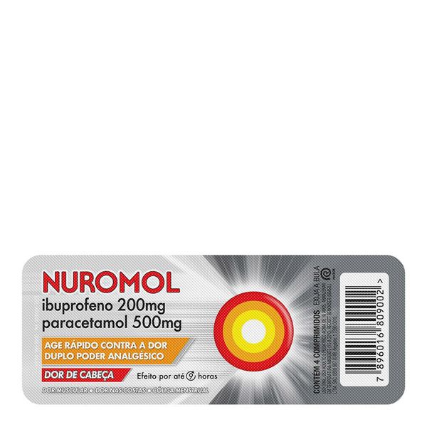 Analgésico Nuromol 200mg + 500mg 4 Comprimidos Revestidos