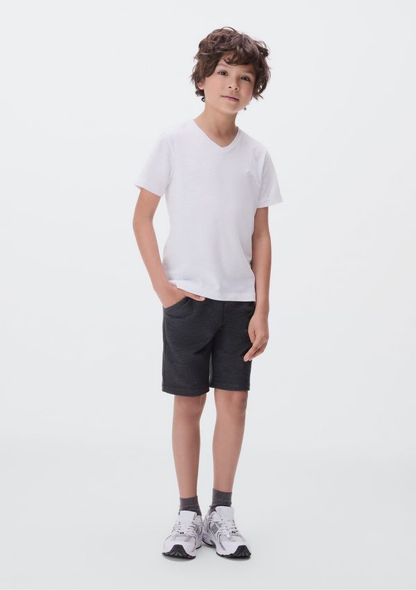 Camiseta Básica Infantil Menino Flamê Em Decote V - Branco 003