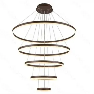 Pendente Dcd03092 com 5 Anéis 20-40-60-80-100CM 188W 3000K Fluxo 13160LM Autovolt Marrom Casa Chafariz Pendente Dcd03092 5 Anéis 20-40-60-80-100CM 188W 3000K Fluxo 13160LM Marrom Casa Chafariz