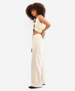 calça wide leg feminina cós elástico amarela P