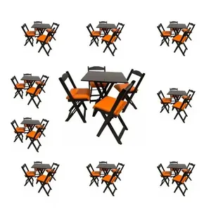 Kits 10 Conjuntos Dobráveis 70x70 10 Mesas 40 Cadeiras Preto Com Estofado Laranja