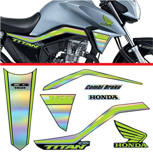 Kit Holográfico Para Moto Honda Cg Titan 160 Anos 2018 A 2020 Amarelo